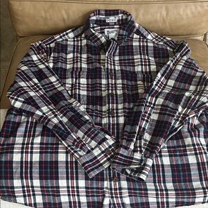 Duluth Trading Co Men's Casual Plaid Shirt - Navy, Red, and White